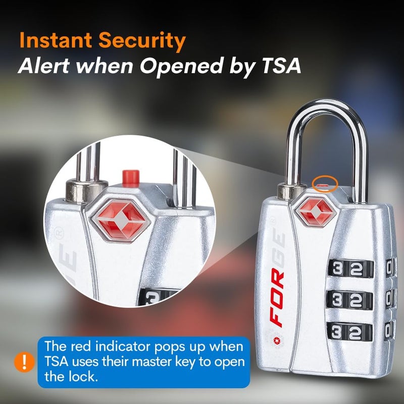 Forge Luggage Locks TSA Approved 4 Pack 4 Colors, Small Combination Lock with Zinc Alloy Body, Open Alert, Easy Read Dials, for Travel Suitcase, Bag, Backpack, Lockers. - Image 3